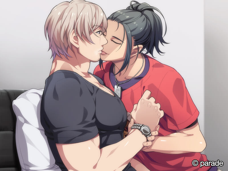 Haru kissing Maki. (All hair off)